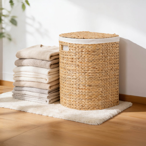 Ludmila Water Hyacinth Woven Half Oval Laundry Hamper - 16.9" x 13.8" x 20.5" - Natural Brown - Light Brown - Not Specified - Not Specified