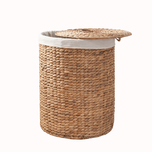 Ludmilla Round Tall Water Hyacinth Woven Wicker Laundry Hamper with Lid - For Clothes, Canvas, Toys and Book Storage with Removable Liner - 15" x 15" x 20" - Natural Brown - Light Brown - Not Specified - Not Specified
