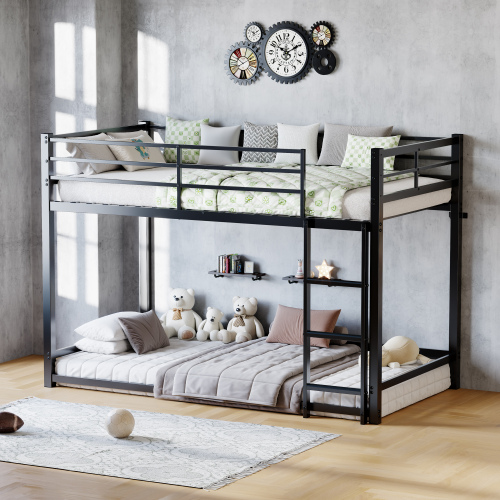 Bunk Bed with Ladder and high Guardrail Metal Bunk Bed, Storage Space, Noise Free,Twin Over Twin Size,BLACK - Modern - Bathroom - Box Spring Not Required