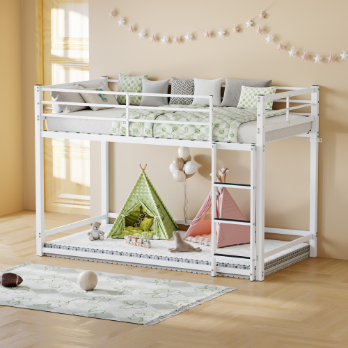 Bunk Bed with Ladder and high Guardrail Metal Bunk Bed, Storage Space, Noise Free,Twin Over Twin Size,WHITE - Modern - Bathroom - Box Spring Not Required