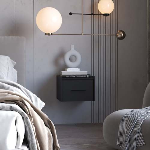Wenge Wall-Mounted Floating Nightstand - Wood - 1 Drawer - Space Saving - Bedroom - Not Specified - Black
