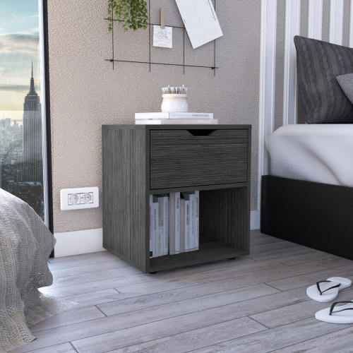 Aberdeeen 19.7-Inch High Nightstand End Table with Open Shelf - Engineered Wood - Engineered Wood - MDF - Modern - 1 Drawer - Drawers - Rectangle - Natural - Bedroom - Gray