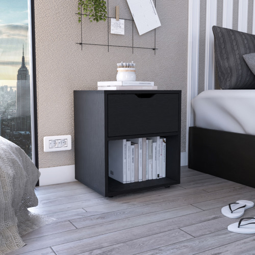 Aberdeeen 19.7-Inch High Nightstand End Table with Open Shelf - Engineered Wood - Engineered Wood - MDF - Modern - 1 Drawer - Not Specified - Rectangle - Natural - Bedroom - Not Specified