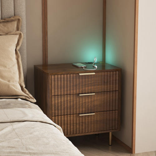 Nightstand with Charging Station, Smart Nightstand with Night Light, Modern Night Stand with Storage Cabinet for Bedroom, Wood - Particle Board