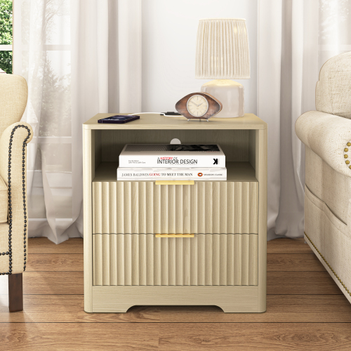 Nightstand with Charging Station, Smart Nightstand with Night Light,Bedside Tables with Storage Cabinet for Bedroom, Wood - Particle Board