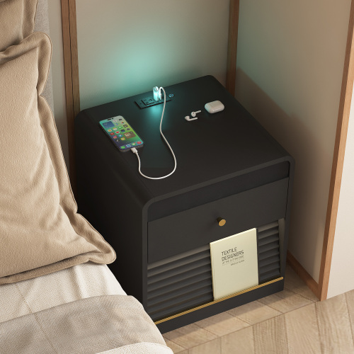 Nightstand with Charging Station, Smart Nightstand with Night Light,with Led Lights,Bedside Tables with Storage Cabinet for Bedroom,Black - Particle Board