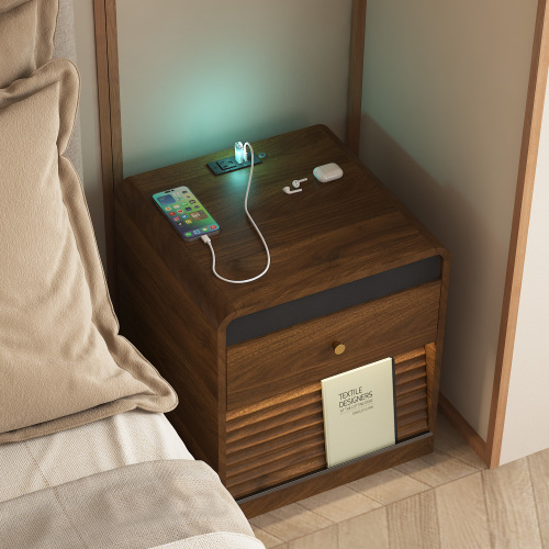 Nightstand with Charging Station, Smart Nightstand with Night Light,with Led Lights,Bedside Tables with Storage Cabinet for Bedroom,Wood - Particle Board