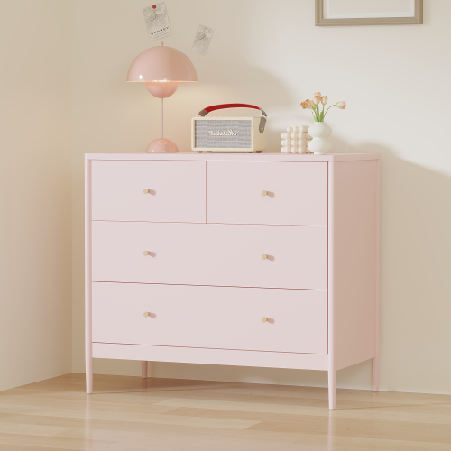 Pink 4-Drawer Kids Dresser, Wooden Storage Cabinet for Toddler Bedroom, Nursery, Closet, Baby Nightstand Organizer for Living Room or Apartment, 35.4" Wide - MDF - Modern - Not Specified