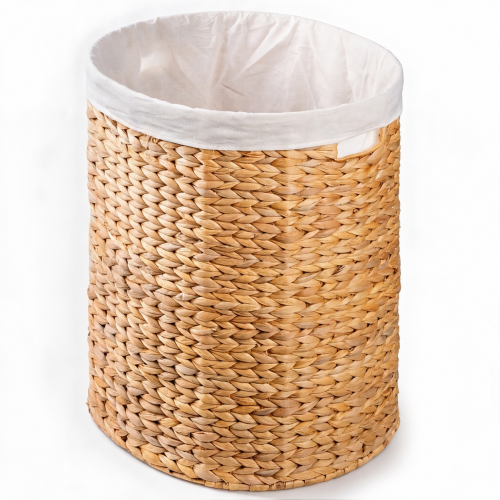 Judas Water Hyacinth Woven Full Oval Brown Laundry Hamper - Natural & Light Brown - Wicker - Rustic - Bedroom