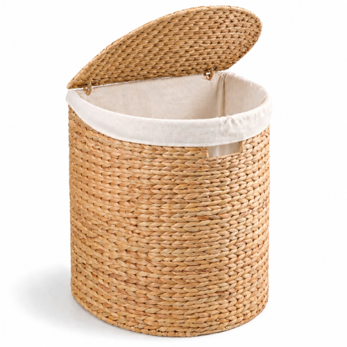 Judas Water Hyacinth Woven Full Oval Brown Laundry Hamper - Natural & Light Brown - Wicker - Rustic - Bedroom - Natural & Light Brown - Water Hyacinth - Wicker - Rustic - Bedroom