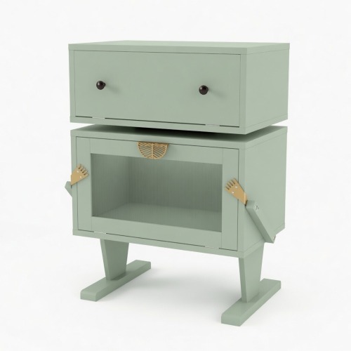20.7" Wide Green Robot LED Nightstand with 360° Rotating Drawer - Modern End Table - Metal & Wood - Engineered Wood - Metal & Wood