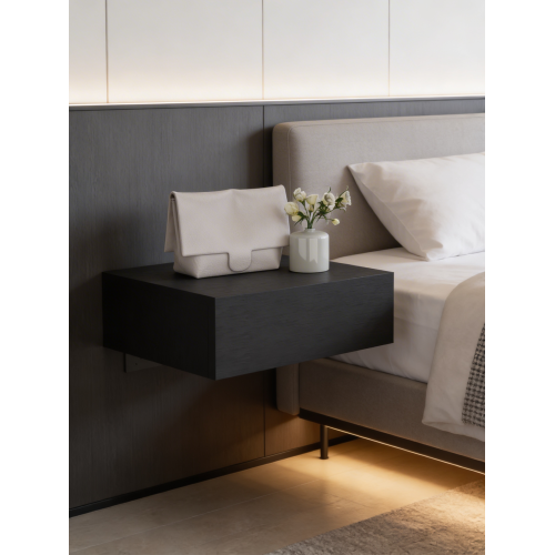 Vienna Floating Nightstand, Sleek Wall-Mounted Design with Spacious Drawer Storage - Black - Particle Board - Melamine - Contemporary - 1 Drawer - Bedroom - Pine - Pine