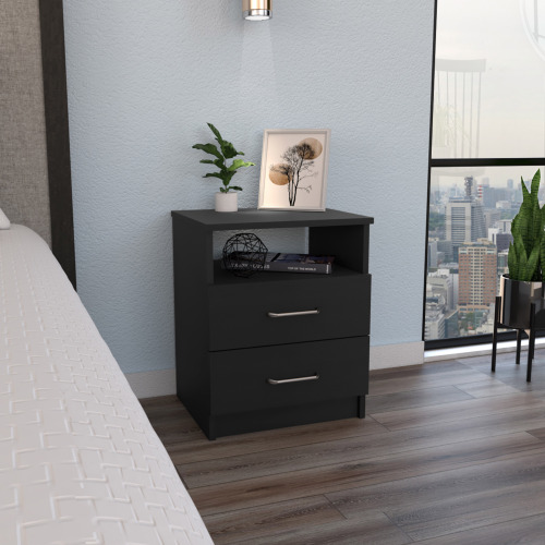 Napoles Nightstand , End Table, Side Table Superior Top, Two Drawers, One Shelf -Black - Particle Board - Particle Board