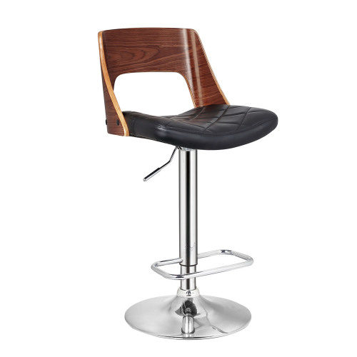 Bentwood Contemporary Modern Stylish Wood Back Adjustable Swivel Bar Stool with Diamond Quilted Finish Curved Seat and Back - Metal - Metal - American Design - Not Specified - Not Specified - Not Specified - Not Specified - Not Specified - Not Specified - Not Specified - Not Specified