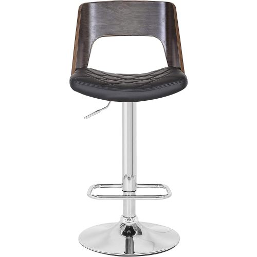Bentwood Contemporary Modern Stylish Wood Back Adjustable Swivel Bar Stool with Diamond Quilted Finish Curved Seat and Back, Weathered Oak - Polyurethane - American Design - Dining Room - Polyurethane - Metal - Adjustable Height - Black - Bar Stools & Counter Stools