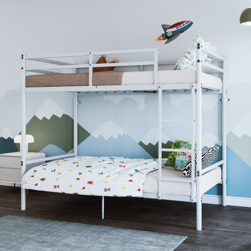 Bunk Bed with Ladder and high Guardrail Metal Bunk Bed, Storage Space, Noise Free,Twin Over Twin Size,White - Modern - Bathroom - Box Spring Not Required