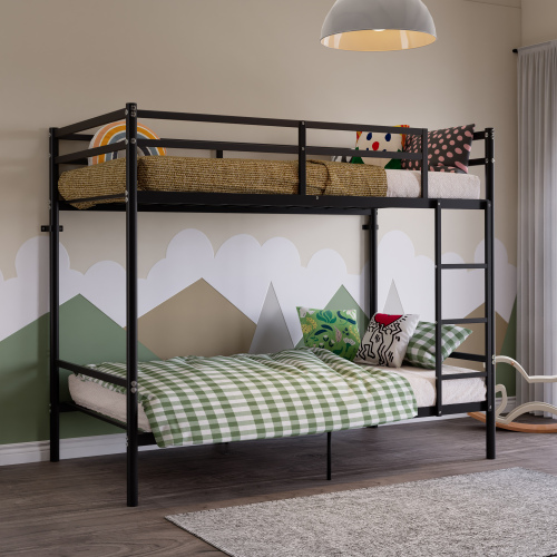 Bunk Bed with Ladder and high Guardrail Metal Bunk Bed, Storage Space, Noise Free,Twin Over Twin Size,BLACK - Modern - Bathroom - Box Spring Not Required