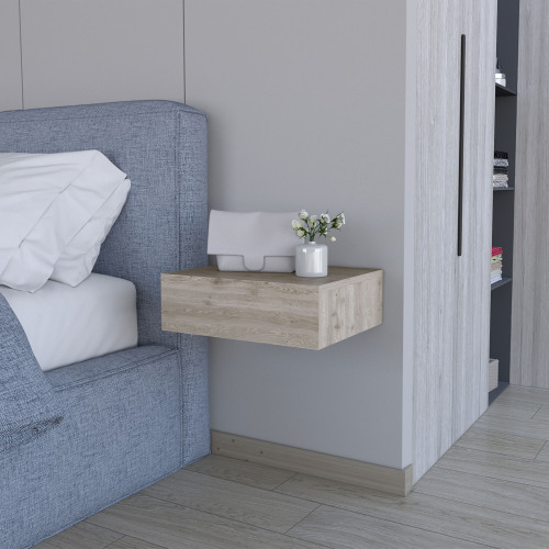 Vienna Floating Nightstand, Sleek Wall-Mounted Design with Spacious Drawer Storage - Engineered Wood - Engineered Wood - Particle Board - Contemporary - 1 Drawer - Bedroom - Pine - Pine