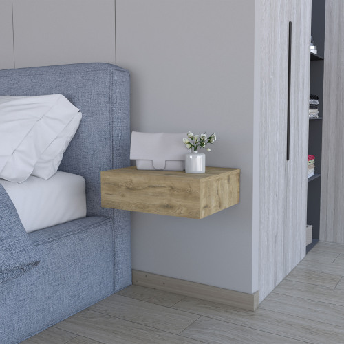 Vienna Floating Nightstand, Sleek Wall-Mounted Design with Spacious Drawer Storage - Engineered Wood - Engineered Wood - Melamine - Contemporary - 1 Drawer - Bedroom - Pine - Not Specified