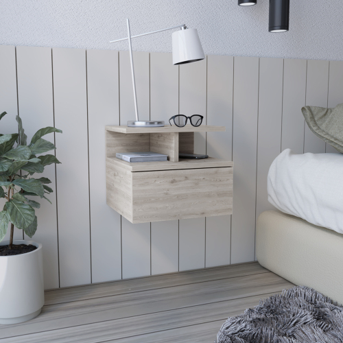 Adele Floating Nightstand with Drawer and Open Storage Shelves - Engineered Wood - Engineered Wood - Particle Board - Modern - 1 Drawer - Shelf - Bedroom - Not Specified - Not Specified - Not Specified - Not Specified - Engineered Wood - Engineered Wood - Particle Board - Modern - 1 Drawer - Shelf - Open Storage - Bedroom - Not Specified - Not Specified - Not Specified - Not Specified