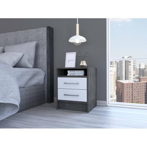 Eter Nightstand , End Table, Side Table Superior Top, Two Drawers -Smokey Oak / White - Multicolor - Particle Board - Particle Board - Not Specified - Not Specified - Not Specified - Not Specified - Not Specified