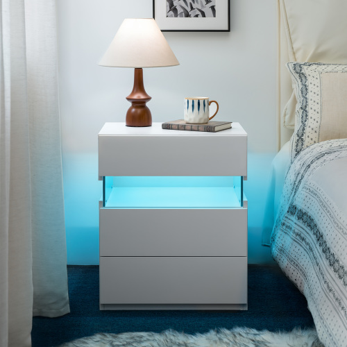 LED Nightstands 3 Drawer Dresser for Bedroom with 16RGB Color Lights,Bedside Tables for Living Room Bedside Furniture (White) - Particle Board+MDF - Not Specified - Not Specified - 3 Drawers - Space Saving - Bedside Cabinet - Not Specified