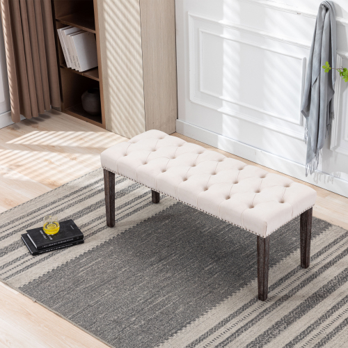 Heng Ming Upholstered Tufted Bench Ottoman , Velvet Dining Bench Bedroom Bench Footrest Stool Accent Bench for Entryway Dining Room Living Room, Beige