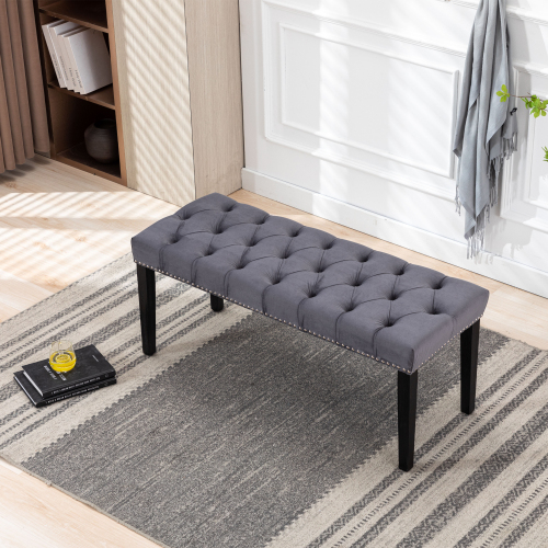 Heng Ming Upholstered Tufted Bench Ottoman , Velvet Dining Bench Bedroom Bench Footrest Stool Accent Bench for Entryway Dining Room Living Room, Dark gray