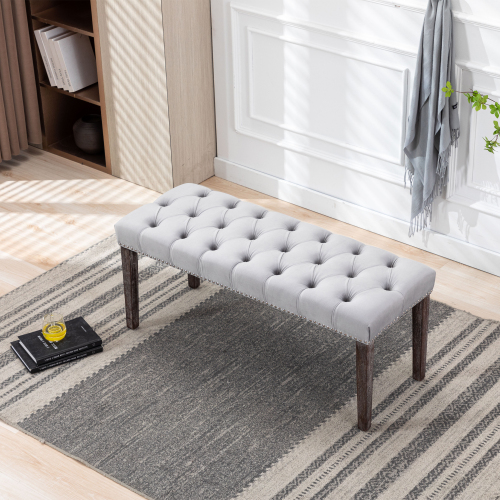 Heng Ming Upholstered Tufted Bench Ottoman , Velvet Dining Bench Bedroom Bench Footrest Stool Accent Bench for Entryway Dining Room Living Room, Light gray - LIGHT GREY