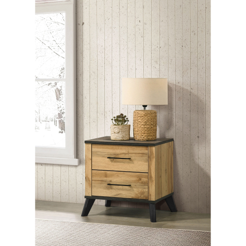 Georgina Natural Pine 2-drawer Nightstand Bedside Table - Natural Wood - Wood - Mid-Century Modern - 2 Drawers - Drawers - Bedside Cabinet - Bedroom - Engineered Hardwood - Nature