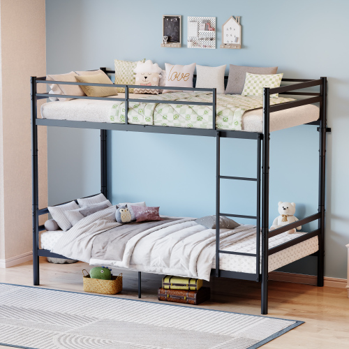 Black metal bunk bed (single bed), single bunk frame with 11 crossbars, supports over 330 lbs, storage under the bed, suitable for adults, children, and teenagers. - Modern - Bathroom - Twin - Box Spring Not Required - Not Specified