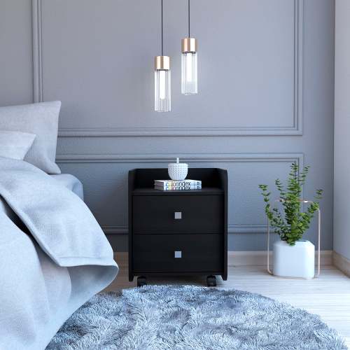 York Nightstand, Superior Top, Two Drawers, Four Casters - Engineered Wood - Engineered Wood - MDF - Not Specified - Not Specified - Not Specified