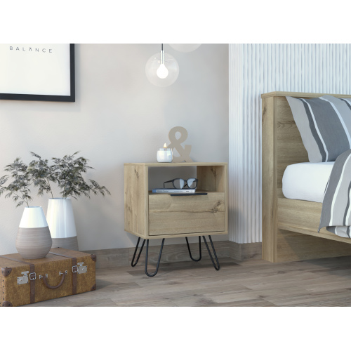Light Oak 1-Shelf 1-Drawer Nightstand - Particle Board