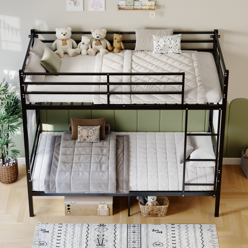 Bunk Bed with Ladder and high Guardrail, Able to Split, Metal Bunk Bed, Storage Space, Noise Free,Twin Over Twin Size,Black - Modern - Bathroom - Box Spring Not Required