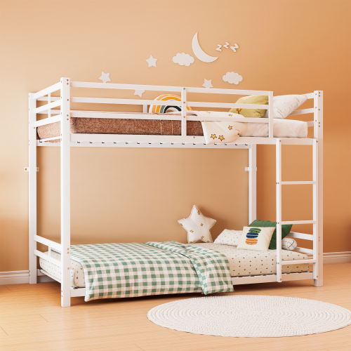 Bunk Bed with Ladder and high Guardrail Metal Bunk Bed, Storage Space, Noise Free,Twin Over Twin Size,WHITE - Modern - Bathroom - Box Spring Not Required