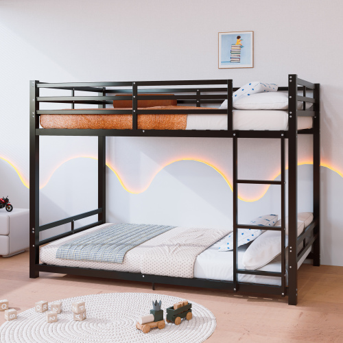 Twin Over Twin Metal Bunk Beds, 19 bed crossbars,Heavy Duty Bed Frame with Safety Guard Rail & Ladder, Low Floor Bunk Bed for Boys Girls Adults,400+480lbs load capacity, No Box Spring Needed (Black) - Modern - Bathroom - Box Spring Not Required