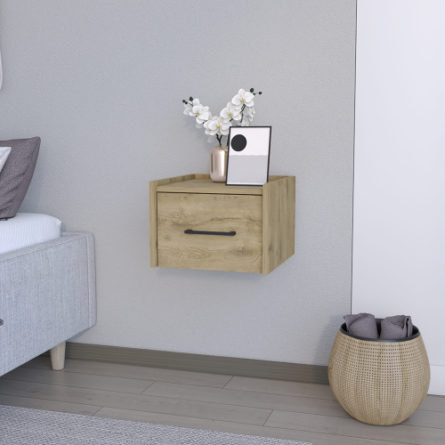 Floating Nightstand Calion, Bedroom, Macadamia - Engineered Wood - Engineered Wood - Particle Board