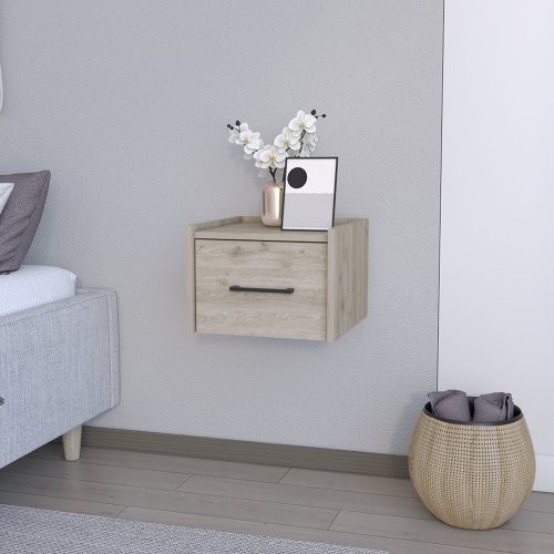 Floating Nightstand Calion, Bedroom, Light Gray - Engineered Wood - Engineered Wood - Particle Board