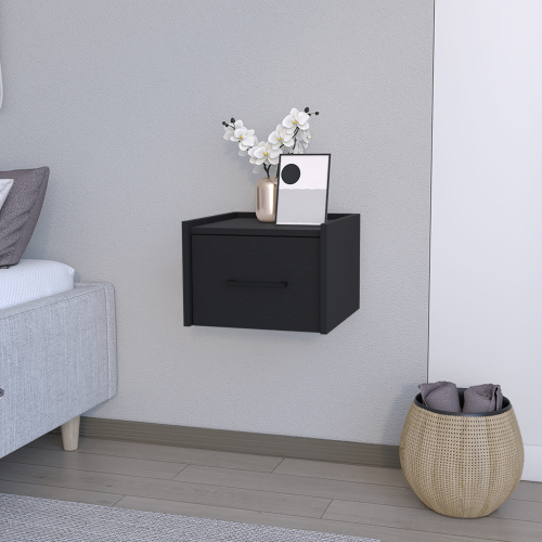 Floating Nightstand Calion, Bedroom, Black - Engineered Wood - Engineered Wood - Particle Board