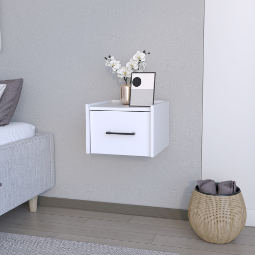 Floating Nightstand Calion, Bedroom, White - Engineered Wood - Engineered Wood - Particle Board