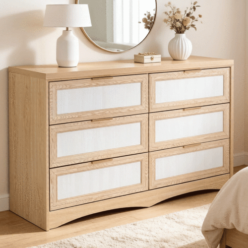 Royal Oak Two-Tone Dressing Table, Wooden Storage Cabinet. Ideal for bedrooms, nurseries, wardrobes and apartment bedside storage, with a width of 48 inches - Ameican White Oak,Light Oak - MDF - Farmhouse,Transitional - Primary Living Space - Nature - 48-Inch