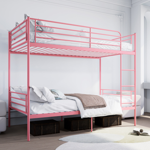 Bunk Bed with Ladder and high Guardrail, Able to Split, Metal Bunk Bed, Storage Space, Noise Free,Twin Over Twin Size,pink - Modern - Bathroom - Box Spring Not Required - Modern