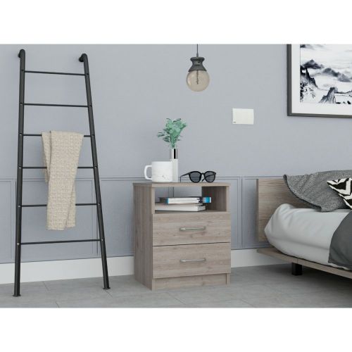 Napoles Nightstand , End Table, Side Table Superior Top, Two Drawers, One Shelf -Light Gray - Particle Board - Particle Board