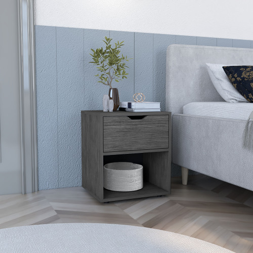 19.7" H Nightstand End Table with Open Shelf,Ligth Gray - Light Gray - Pine - Particle Board