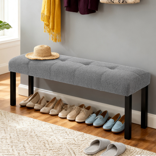 Modern Tufted Linen Dining Bench, Farmhouse Upholstered Entryway Bench with Black Rubber Wood Legs, Versatile for Kitchen, Bedroom, Hallway, Gray - Farmhouse,Modern,Rustic,Scandinavian - Dining Room - Rubberwood - Not Specified - Not Specified - Not Specified - Not Specified - Grey - Not Specified - Not Specified - Not Specified - Not Specified - Not Specified - Not Specified - Not Specified - Not Specified - Not Specified - Not Specified - Not Specified - Not Specified - Not Specified - Not Specified - Not Specified - Not Specified - Not Specified - Not Specified