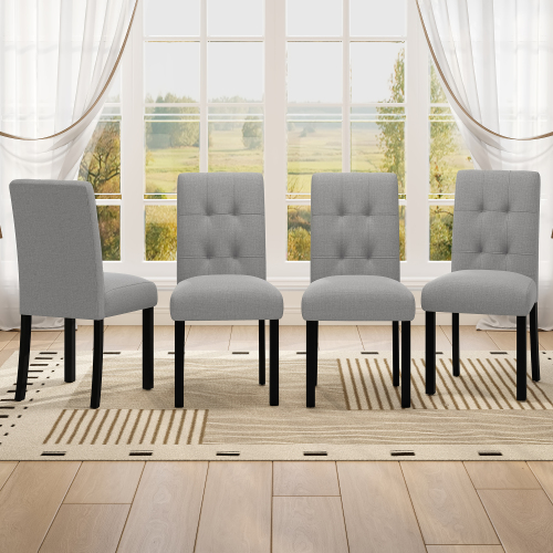 4 Piece Modern Tufted Dining Chair, Rustic Linen Upholstered with Black Rubber Wood Legs, Upholstered Accent Chair for Kitchen, Dining Room, Bedroom, Gray - Farmhouse,Modern,Rustic,Scandinavian - Rubberwood - Not Specified - Not Specified - Not Specified - Not Specified - Not Specified - Dining Chairs - Solid - Tufted Back - Rectangular - Foam - Not Specified - Not Specified - Not Specified - Not Specified - Not Specified - Not Specified - Not Specified - Not Specified - Not Specified - Not Specified - Not Specified - Not Specified
