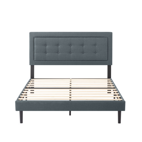 Full Size Upholstered Platform Bed Frame with Square Tufted Headboard, Easy Assembly Bed Frame for Bedroom, Dark Grey - Dark Gray - Solid Wood - Foam - Linen - Wood