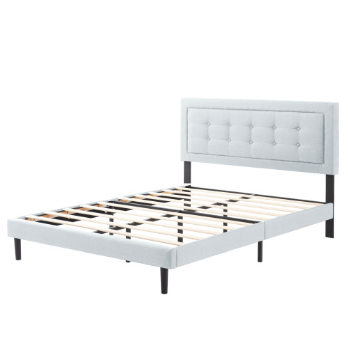 Full Size Upholstered Platform Bed Frame with Square Tufted Headboard, Easy Assembly Bed Frame for Bedroom, Light Grey - Light Gray - Solid Wood - Foam - Linen - Wood