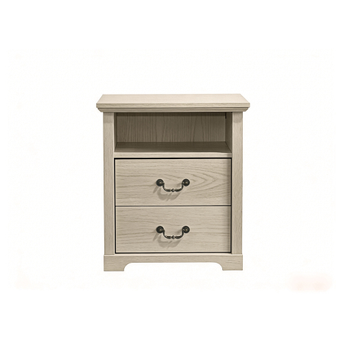 Rustic Style 1pc Nightstand Metal Handles Distressed Oak Finish Bedroom Furniture - Engineered Wood - Engineered Wood,Particle Board - 2 Drawers - Drawers