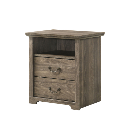 Dark Gray Finish 2pc Nightstand Open Shelf Metal Handles Rustic Bedroom Furniture - Engineered Wood - Engineered Wood,Particle Board - 2 Drawers - Drawers
